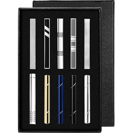 Herre slipsenål sæt, 10 stk., fås i sort, sølv og guld.