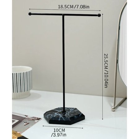 Nordic Style T-Shaped Necklace and Earring Display Stand with Detachable Base for Home Bracelet Jewelry Storage, Black