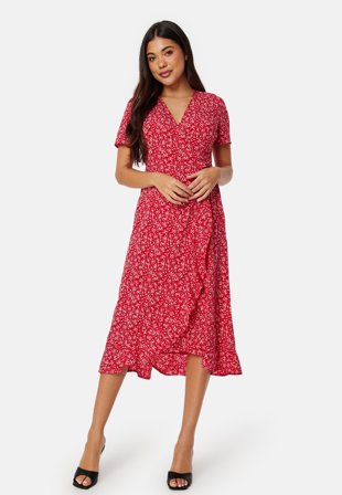 BUBBLEROOM Flounce Midi Wrap Dress Klær