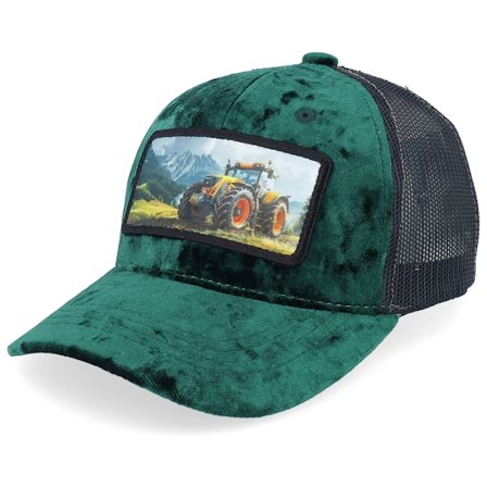 Calza Pennello - Grønn trucker Caps - Kids Yellow Tractor Velvet Green/Black Trucker @ Hatstore