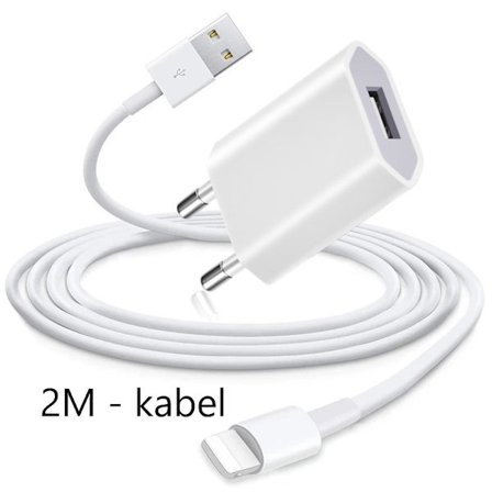 (2st) Laddsladd Lightning iPhone 2M + USB Laddare (14 PRO MAX)