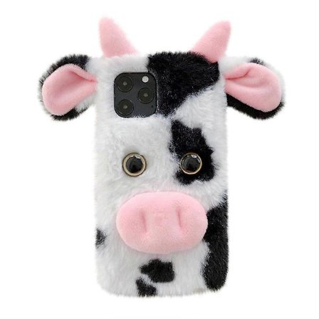 Søt Ku Telefon Skall Plysj Telefondeksel Beskyttende Skall Anti-Fall Ripebeskyttelse Kompatibel med iPhone 13 1-pakning