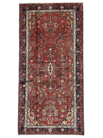 Hand Knotted Persian Hamadan Rug 110X220 Dark Red/Black