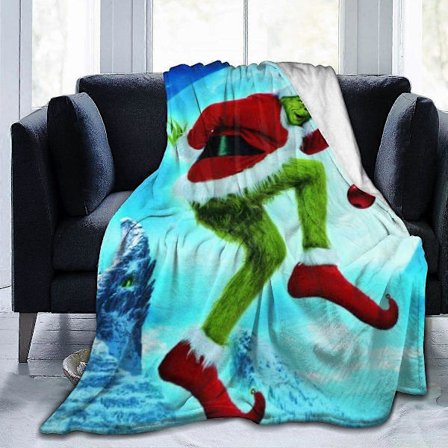 Jul Grinch Flanell Fleece Varm Lätt Filt Microfleece Ultra-Mjuk Filt för Soffa Sovrum