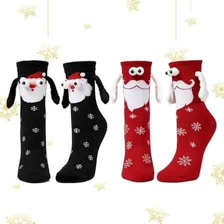 Roliga Parstrumpor med Handform, Vännskapstrumpor, Söta Nyhetstrumpor, Magnetiska Strumpor, Handformstrumpor för Par, Unisex Christmas Black/Christmas