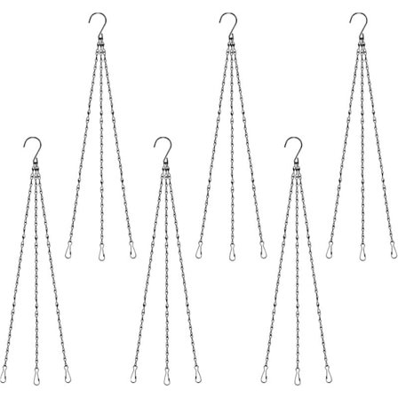 6 Svarte Hengekurv-kjeder med Kroker, 3-Punkts Plantekroksett for Blomsterpotter, Fuglematere