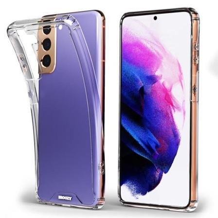 Moozy Xframe Shockproof Fodral för Samsung S21 5G och 4G - Transparent fodral med skyddskant