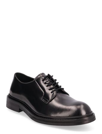 Slhcarter Leather Blucher Shoe B Shoes Business Laced Shoes Svart Selected Homme