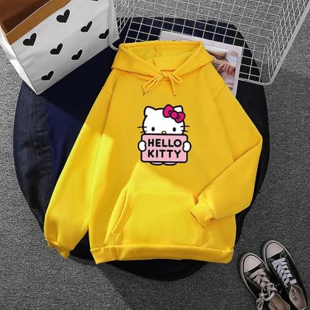 Tecknad Sanrio Hello-kitty Söt huvtröja för kvinnor Koreanska flickor Modetröja Vår och höst Modell Kläder Casual Långärmad S yellow