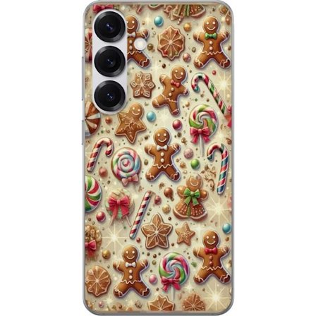 Kompatibelt Mobildeksel til Samsung Galaxy S25 Julmotiv med pepperkaker, polkagriser og fargerike julegodteri
