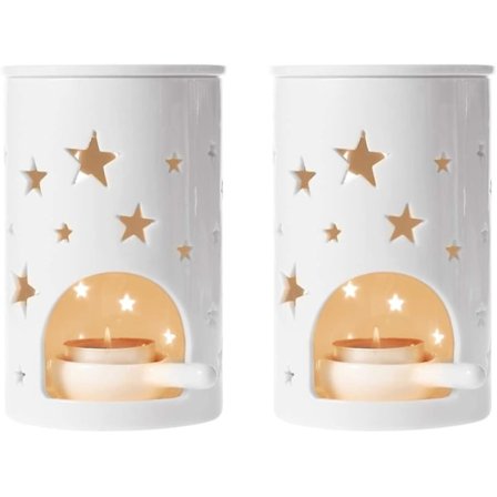 Oljebrennere Keramiske Voks Smelter Holdere Sett Med 2 - Stjernemønster, Nydelig Aromaterapi Eterisk Oljebrenner Aroma Lampe Diffuser Lys Tealight 