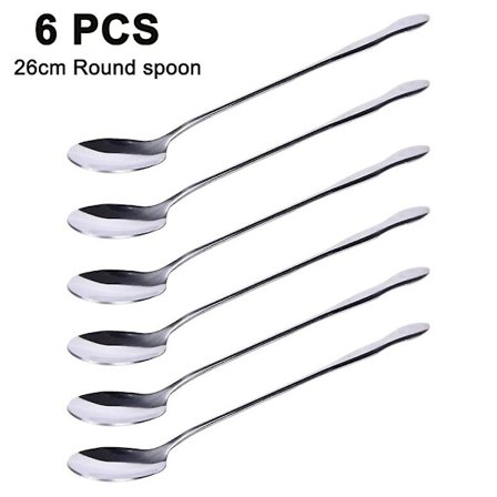 Latte-skedar i rostfritt stål med långt handtag, dessertsked, glassked, 6 st