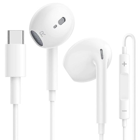 USB C Øretelefoner til iPhone 16/15 Plus Pro Max, Type C Øretelefoner, Kablede Øretelefoner med Mikrofon og Volumekontrol