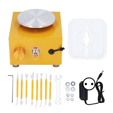 Mini Keramikkhjul Gul Liten Miniatyr Skole Undervisning Keramikkhjul Maskin for Kunst Håndverk Arbeid Støping Gave 100‐240V EU Plugg
