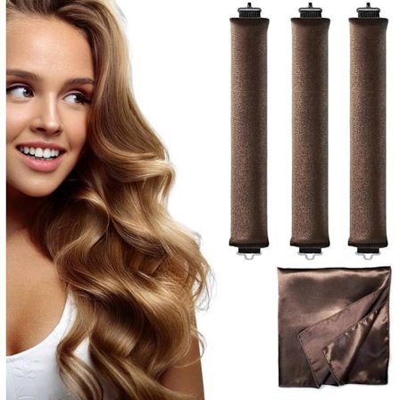 Värmelös Hårrulle, Huvudband för Uppsättning över Natten, Värmefria Jumbo Flexi-rullar i Sammet att Sova i, Mjuka Lockrullar 4 st Brun