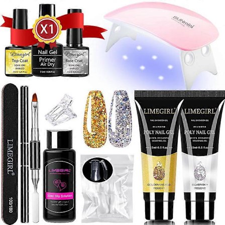 LIMEGIRL 15ml Nagel Förlängnings Gel Set med UV LED Lampa Nagel Förtjockning Paljett Glitter Gel Set Vernis Semi-Permanent Manikyr Kit[YJD]