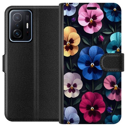 Kompatibelt Lommeboketui til Xiaomi 11T Dekorativt blomstermønster med fargerike pensélignende blomster og mørk elegant bakgrunn