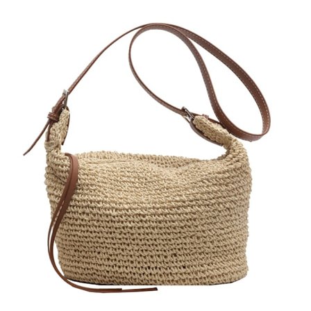 halmväska strandväskor för kvinnor, sommar halm crossbody väska strandväska med dragkedja handgjord vävd axelväska med tofsar halmhandväskor