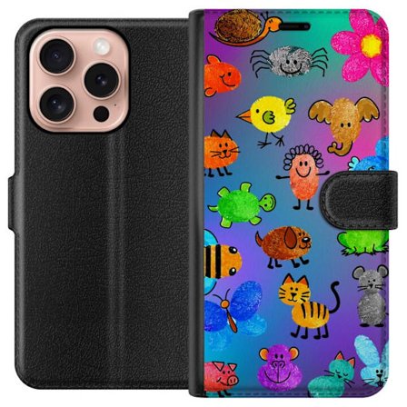 Kompatibelt Lommeboketui til Apple iPhone 16 Pro Little Scribble Friends