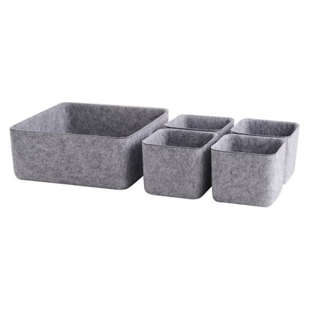 Opbevaringskasser i filt 5-pak i praktiske størrelser