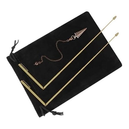 Slagruta Koppar och Taoistisk Pendel för Vattensökning 2 Infällbara Slagrutor med Kopparhandtag Guld