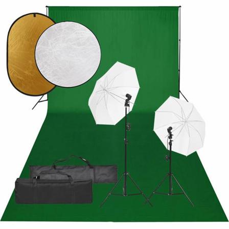 Vidaxl Fotostudio Med Lampor, Bakgrund Och Reflexskärm Svart