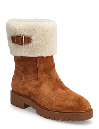 Lauren Ralph Lauren Allyson Shearling & Suede Lace-Up Bootie - Brown - 41