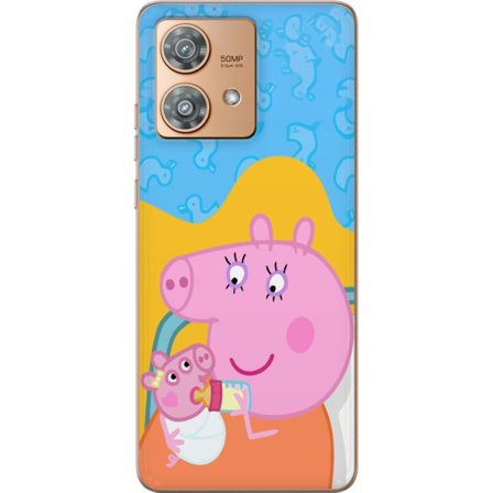 Kompatibel Mobilcover til Motorola Edge 40 Neo Peppa Gris familie motiv med mor gris, far gris og venner, farverig tegnet børnebillede