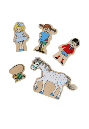 PIPPI Pippi-figurer i trä, 5 delar Träleksaker Unisex ONESIZE