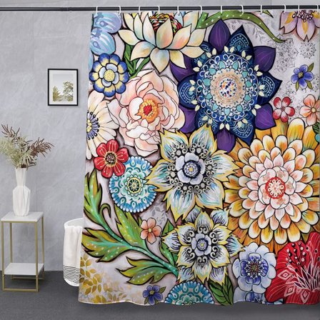 Boho Blommig Duschdraperi Paisley Fancy Bohemian 72x72 tum Med