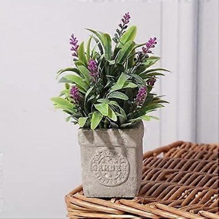 Kunstige Lavendelplanter i Potter med Imitation Grønne Plastik Mini Potter til Kontoret