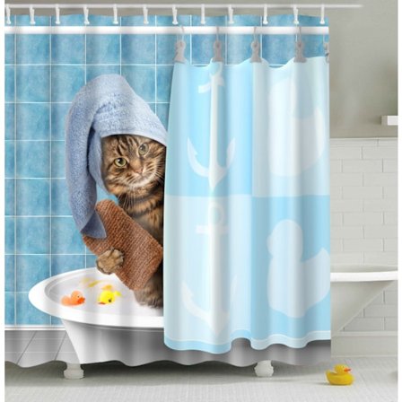 Vattentät duschdraperi i ett stycke med 12 krokar, 180*18