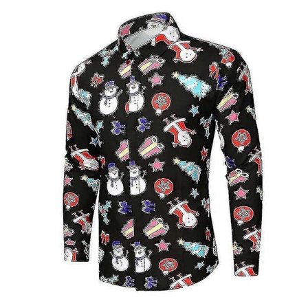 /EA/Älgtryck Julskjortor Enkelknäppt Reseblus Snögubbe Tryckt Tunika Skjorta XL Julklapp