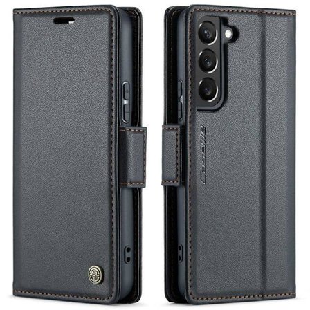 Samsung S23 - Etui Premium Læder RFID Beskyttet CaseMe Sort Sort