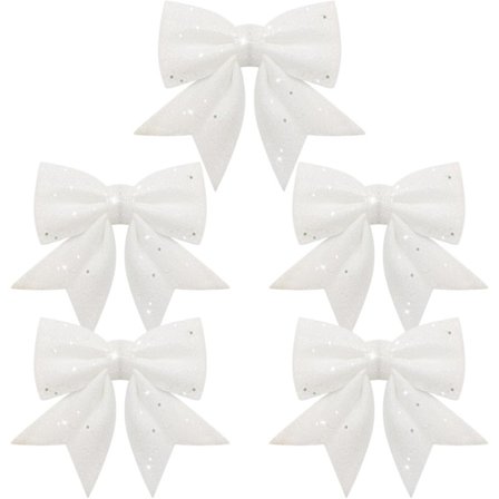 Pakke med 5 Hvide Bånd Juleglitter Juletræsbånd Juletræspynt til Familiefester Festpynt