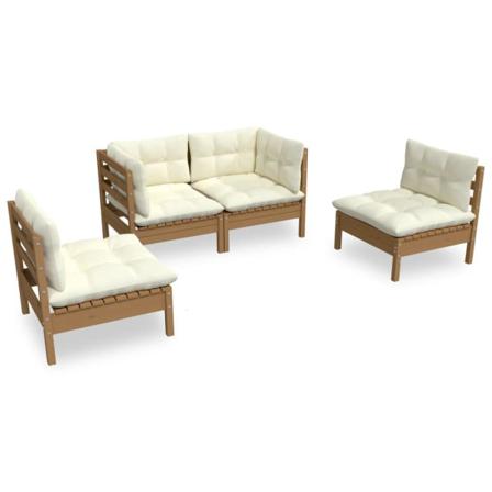 Vidaxl Loungegrupp Med Dynor 4 Delar Massiv Furu Brun
