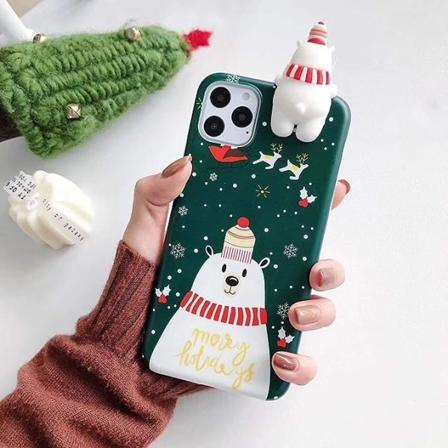 Joulukuori iPhone 11 Pro Maxille, Hyvää Joulua Pehmeä Silikoni TPU 3D Söpö Lumiukko Joulupukki/Hirvi Kuvio Kaunis Söpö Premium Joustava Suojakuori
