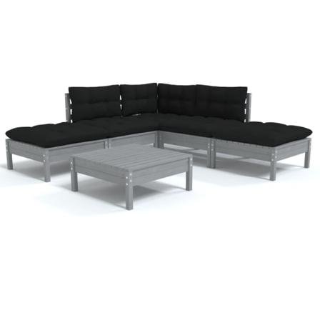 Vidaxl Loungegrupp Med Dynor 6 Delar Grå Massiv Furu Grå