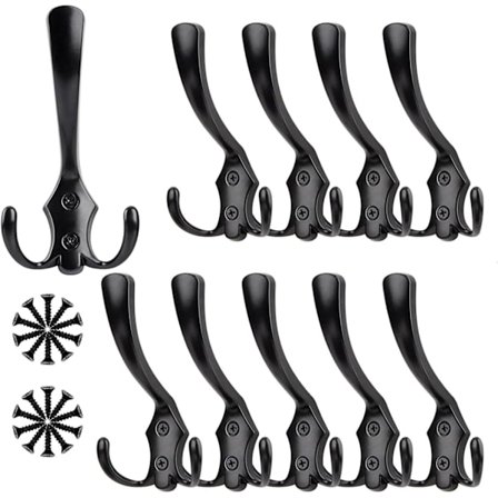 10 stycken Vintage Krokar i Metall för Dörr, Hattkrok, Retro Dubbel Metall, Retro Väggkrok, Klädkrok
