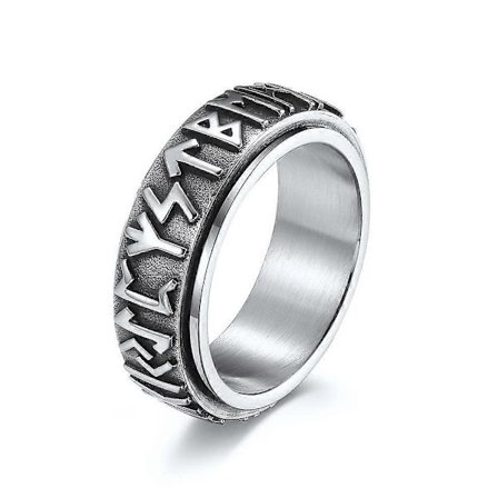 Nordisk Viking Runor Spinner Ring, Män Kvinnor 8MM Retro Rostfritt Stål Roterbar Bandring, Handgjorda Mode Rappare Tumring Smycken, Silver, 8-18.2mm