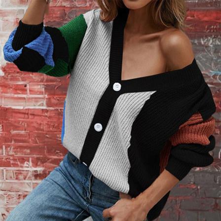 Dam Långärmad Tröja Color Block Jumper Toppar