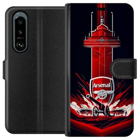 Kompatibelt Lommeboketui til Sony Xperia 5 III Arsenal-emblem med kanon og stadionmotiv i kraftig rød og hvit sportsdesign