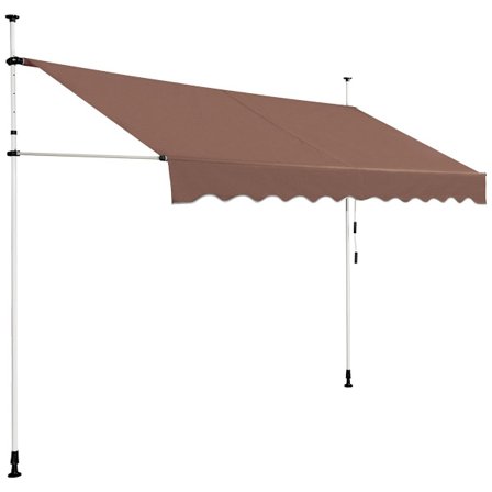Utfällbar markis 300 cm, borrfri, UV-resistent, brun