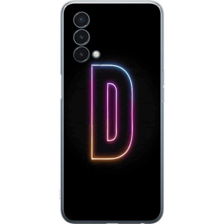 Kompatibelt Mobildeksel til OnePlus OnePlus Nord N200 5G Minimalistisk neonbokstav D i fargeskiftende lys mot svart bakgrunn i moderne digital design