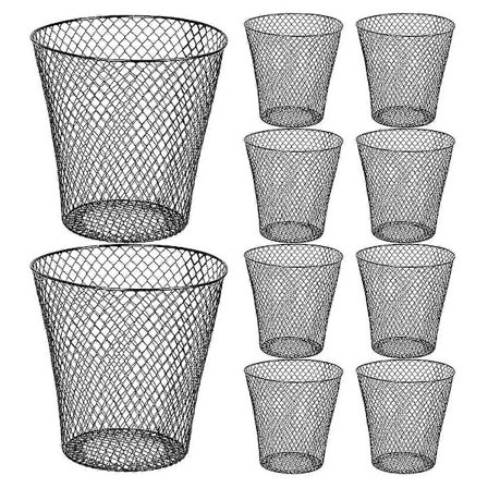 Rund papperskorg, trådkorg för skrivbord, återvinningskorg, soptunna för sovrum och kontor (10 st)