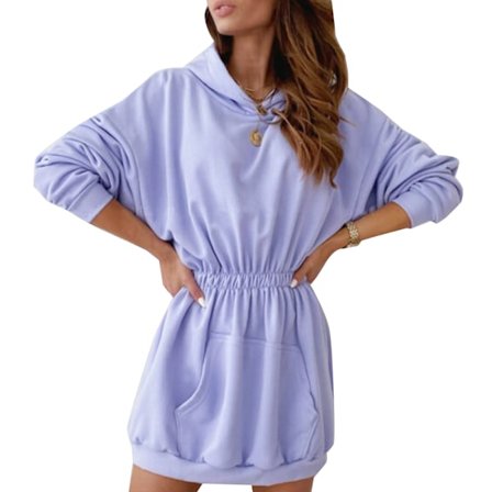 Huvtröja med bälte för kvinnor, tröjaklänning med ficka