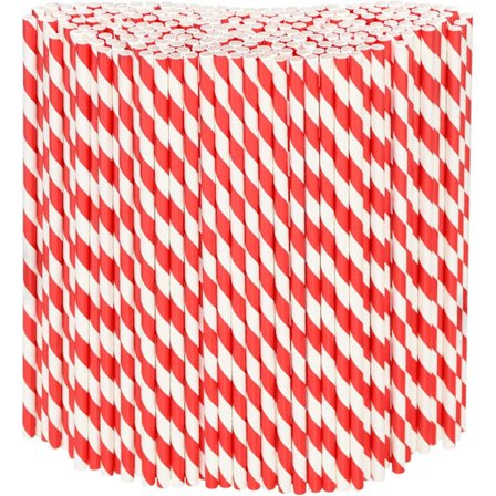 Engångspappersugrör i bulk, 100 stycken, röda/vita ränder, 19,7x0,6 cm - Miljövänliga sugrör