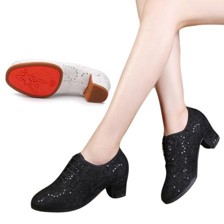 Kvinnor Low Top Spets Paljetter Chunk Dansskor Pointy Toe Sneakers