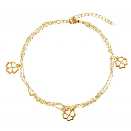 Guld Fotsmycke Fotlänk Vristlänk Fotkedja i Stål med Fyrklöver