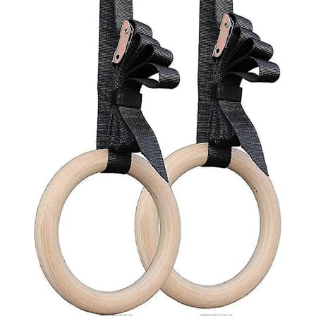 Træ Gymnastikringe med Justerbare Stropper til Cross-training Træning, Gymnastik og Konditionering